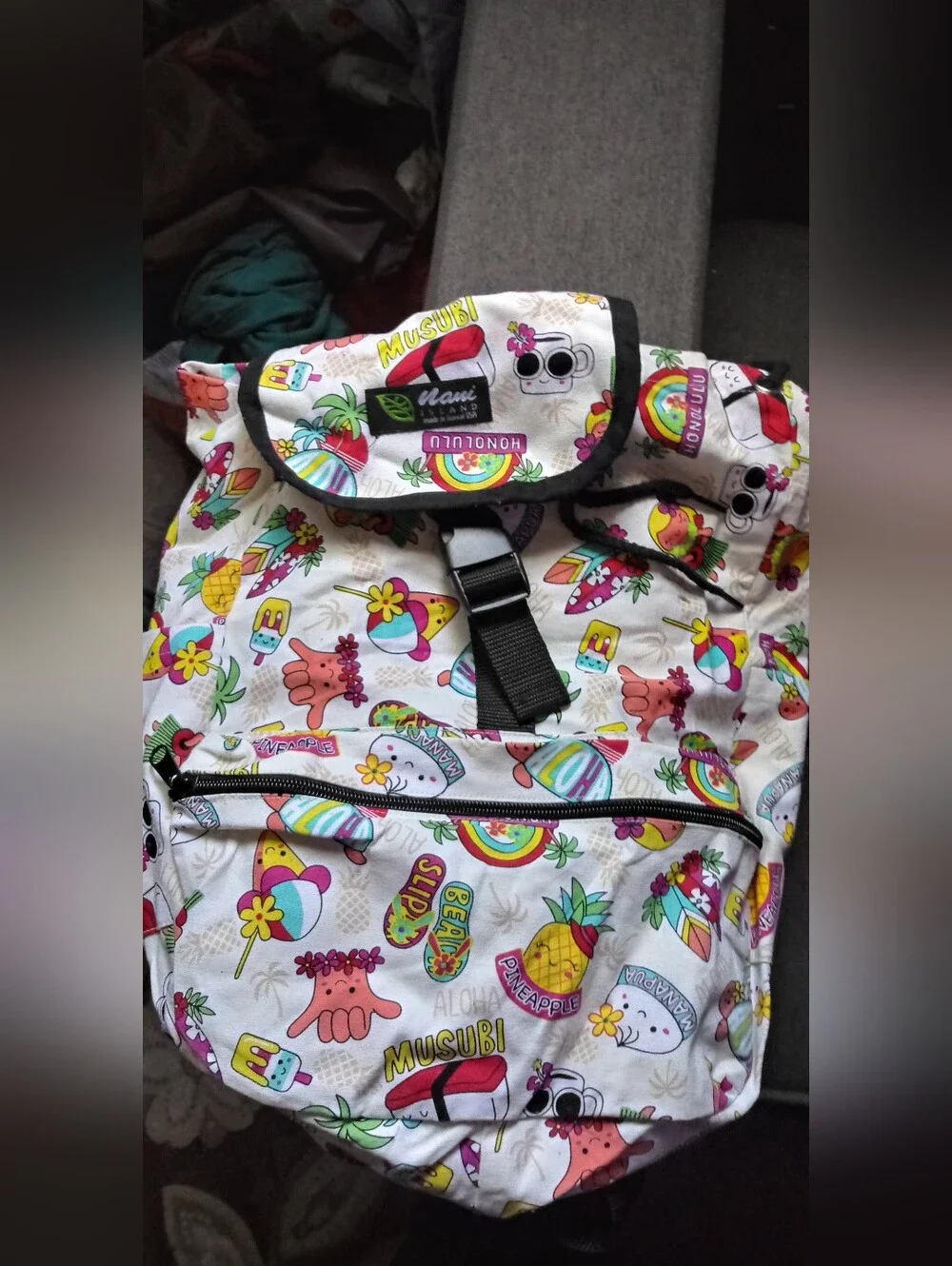 Nani Island Made In Hawaii White Tropical Print Backpack